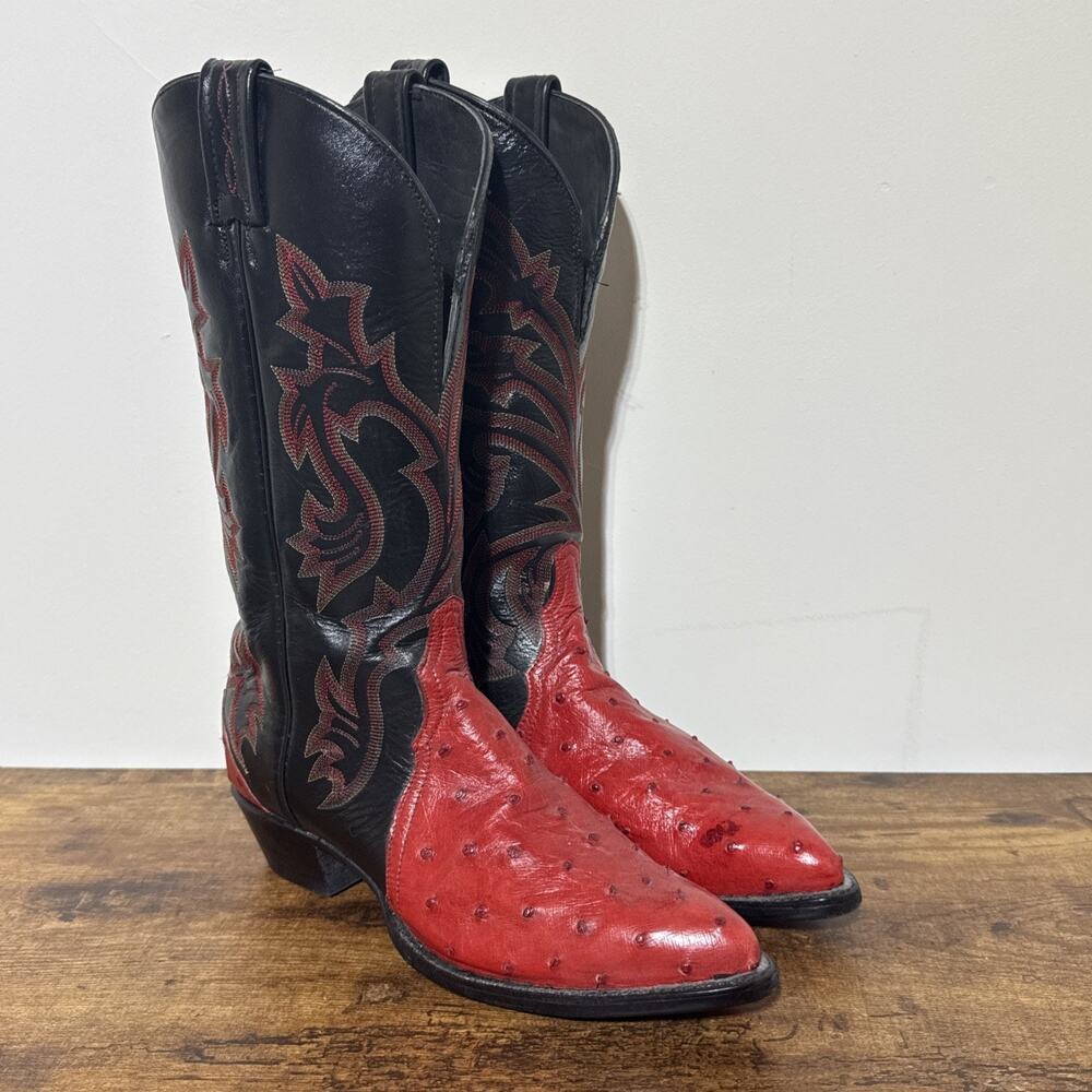 EUC USA PINK CORAL TONY LAMA‎ OSTRICH COWGIRL WESTERN DANCING BOOTS SIZE 8.5 M